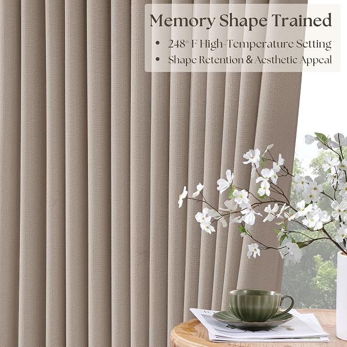 70 Inch Wide Blackout Pinch Pleat Curtains 102 Inches Long Burlywood Birch | - Image 4