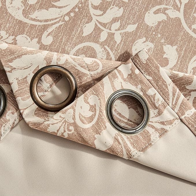 jinchan Taupe Floral Blackout Curtians 84 Inch Vintage Grommet 2 Panels | Room - Image 3