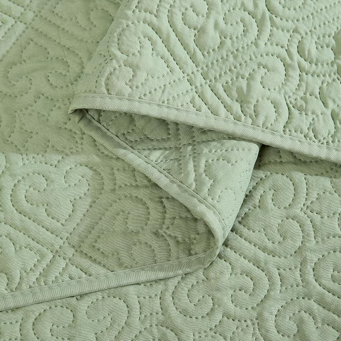 HLC.ME Lorenzo - Sage Green Bedspreads Queen Size Quilt Set, Lightweight Summer - Image 7