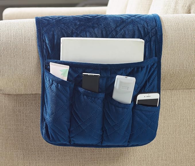 Brilliant Sunshine Dark Blue Velvet Couch Armrest Cover, Armrest Organizer & by BrilliantSunshine