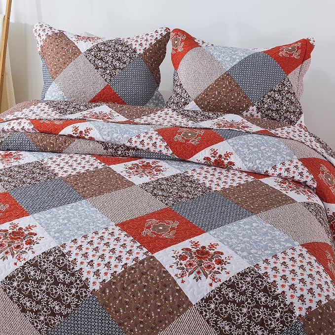 Floral Printed Quilt Sets 3-Piece Super Soft Lightweight Queen Size Bedspread - Image 3