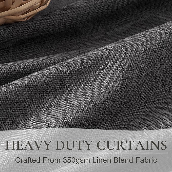 Dark Grey Linen Room Darkening Curtains 96 Inches Long 2 Panels Set - Image 3