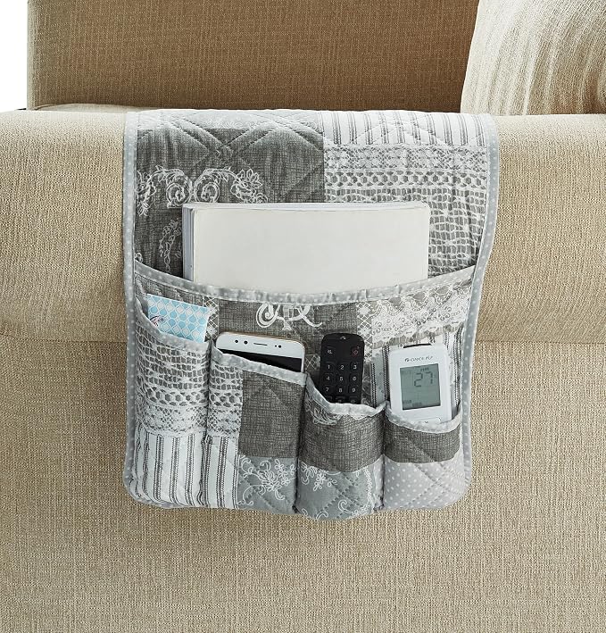Brilliant Sunshine Grey Toile Floral Couch Armrest Cover, Armrest Organizer & by BrilliantSunshine