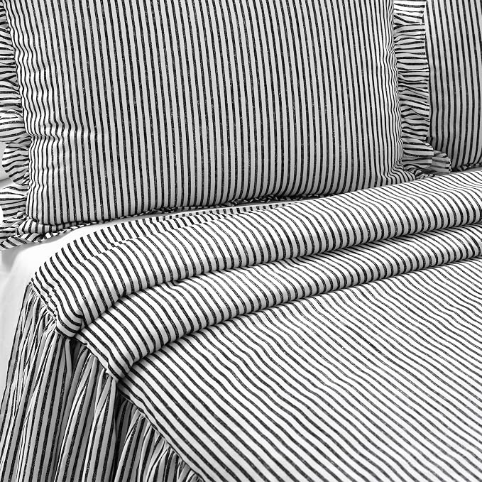 Lush Decor Ticking Stripe Bedspread King Size 3 Piece Set Black - Image 5