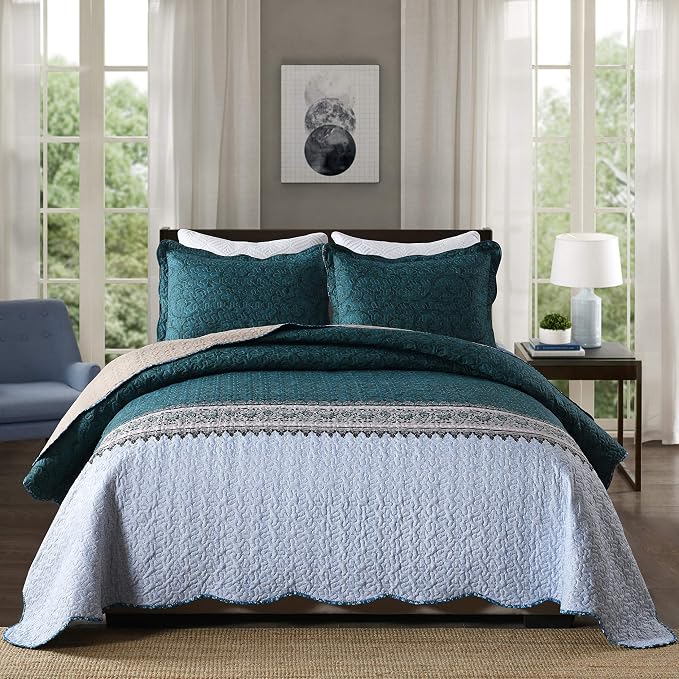 3-Piece Queen Quilt Set Quilted Bedspread Oversized Microfiber Soft Lightweight by Travan