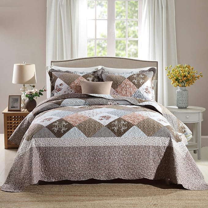3-Piece Queen Quilt Sets with Shams Oversized Bedding Bedspread Reversible Soft by Travan