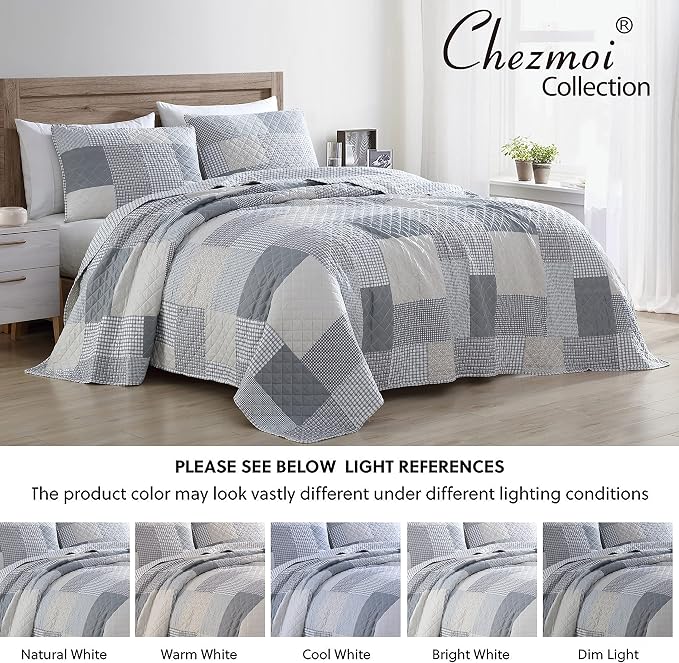 Chezmoi Collection Anderson 3-Piece Printed Patchwork Quilt Set, Lightweight - Image 5
