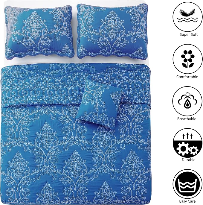 Home Soft Things Damask 4 Piece Bedspread Set, Scalloped Edge Reversible - Image 7