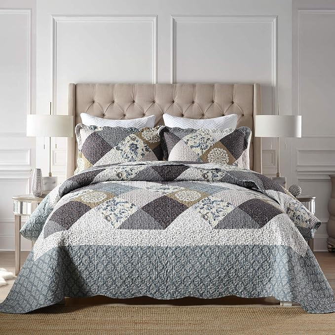 3-Piece Queen Quilt Set Quilted Bedspread Oversized Microfiber Lightweight by Travan
