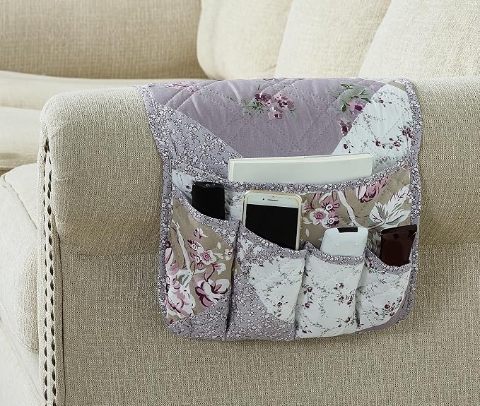 Brilliant Sunshine Lilac & Beige Roses Couch Armrest Cover, Armrest Organizer & by BrilliantSunshine