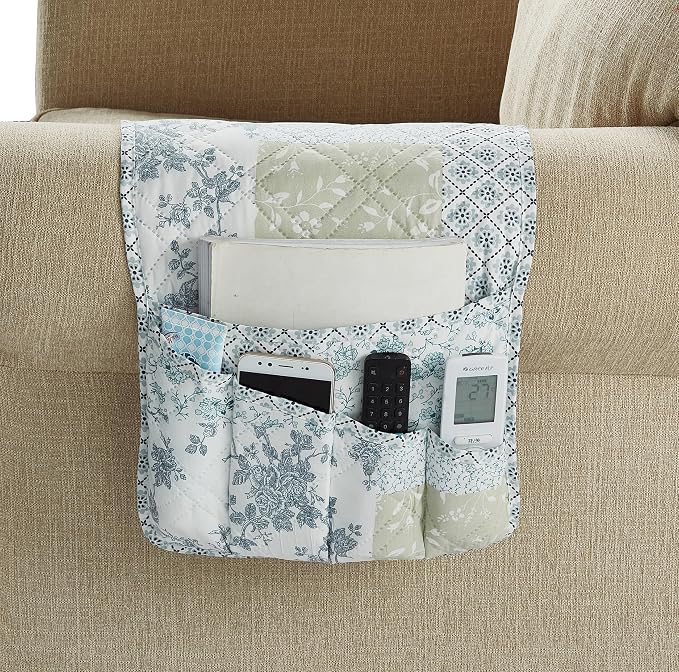 Brilliant Sunshine Blue & Beige Floral Couch Armrest Cover, Armrest Organizer & by BrilliantSunshine