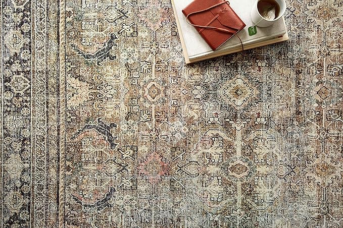 Loloi Layla Collection LAY-03 Olive/Charcoal 9'-6" x 14' .13" Thick Area Rug, Soft, Durable, Vintage Inspired, Distressed, Low Pile, Non-Shedding, Easy Clean, Printed, Living Room Rug