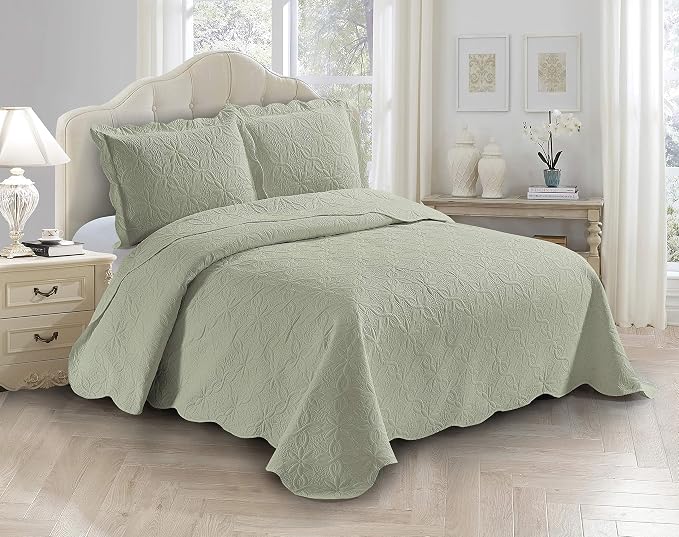 Fancy Linen 3pc Embossed Coverlet Bedspread Set Oversized Bed Cover Solid by Fancy+Linen