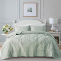 Sage Green Damask Quilt Queen Size Bedding Sets by B2EVER