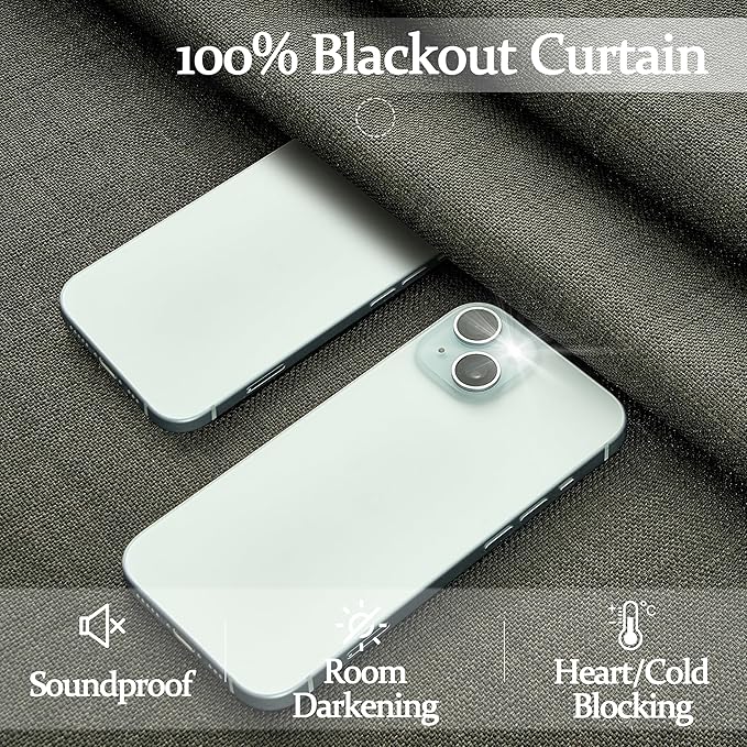 100% Blackout Greenish Gray Curtains 90 Inches Long - Image 3