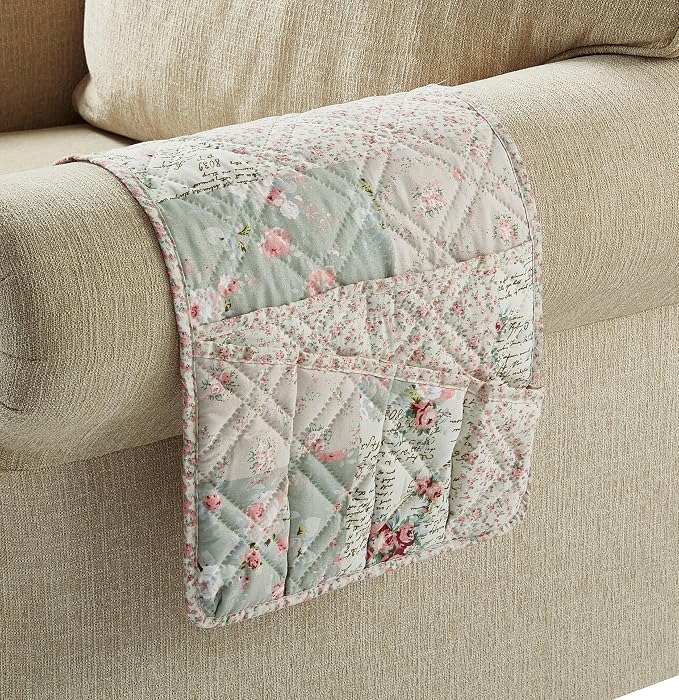 Brilliant Sunshine Soft Pink Rose & Sage Couch Armrest Cover, Armrest Organizer - Image 3