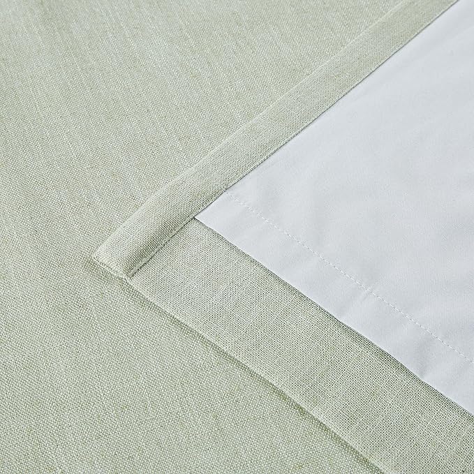 Vision Home Light Green Linen Full Blackout Curtains for Bedroom Living Room Darkening Energy Efficient Window Panels 72 inch Thermal Insulated Rod Pocket Back Tab Linen Drapes 56" Wx72 Lx2