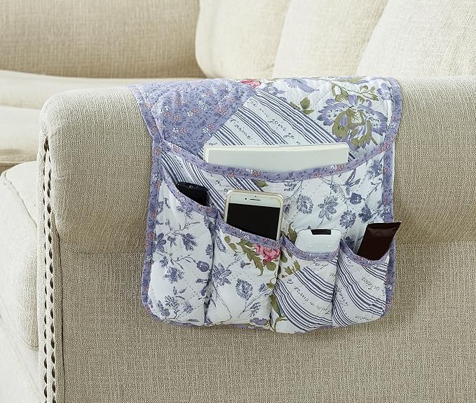 Brilliant Sunshine Rose Violet Patchwork Couch Armrest Cover, Armrest Organizer by BrilliantSunshine