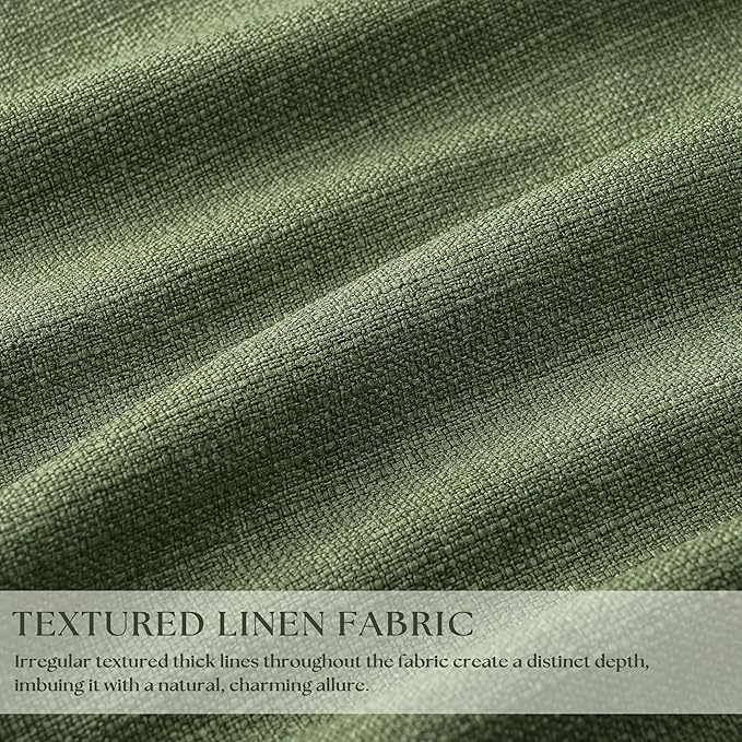 80 Inch Olive Green Linen Pinch Pleated Blackout Curtains - Image 3