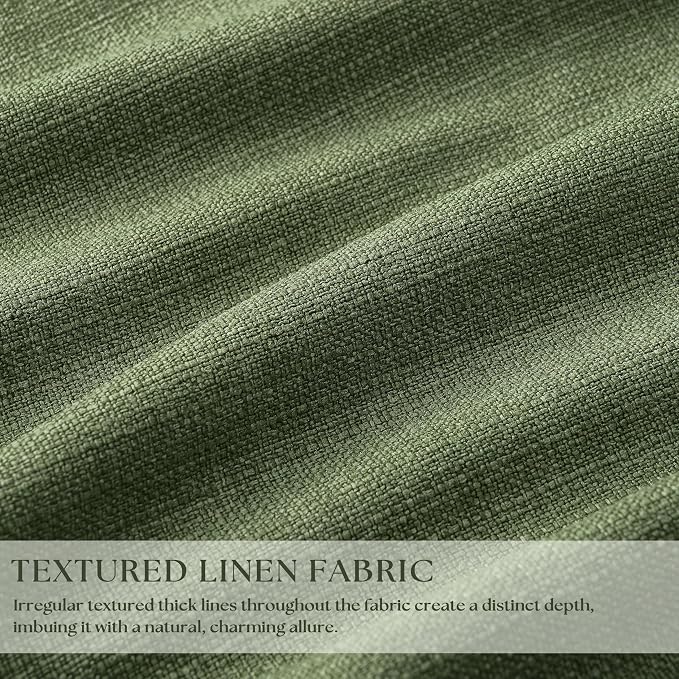 84 Inch Olive Green Linen Pinch Pleated Blackout Curtains Dual Layer | 100% - Image 3
