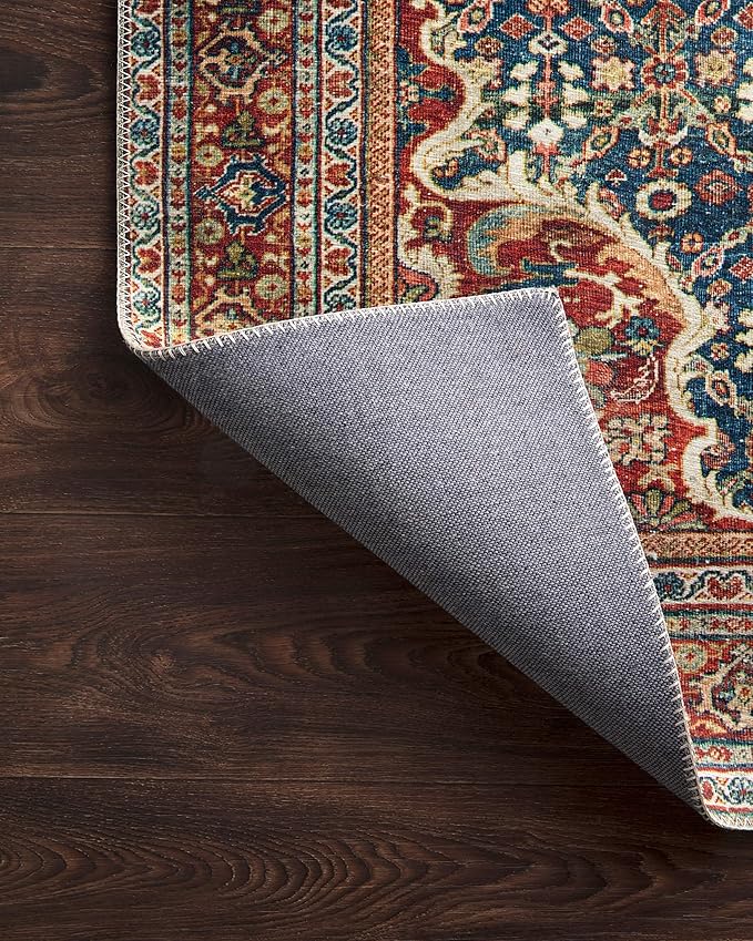 Loloi Layla Collection LAY-09 Cobalt Blue/Spice 2'-6" x 7'-6" .13" Thick Runner Rug, Soft, Durable, Vintage Inspired, Distressed, Low Pile, Non-Shedding, Easy Clean, Printed, Living Room Rug