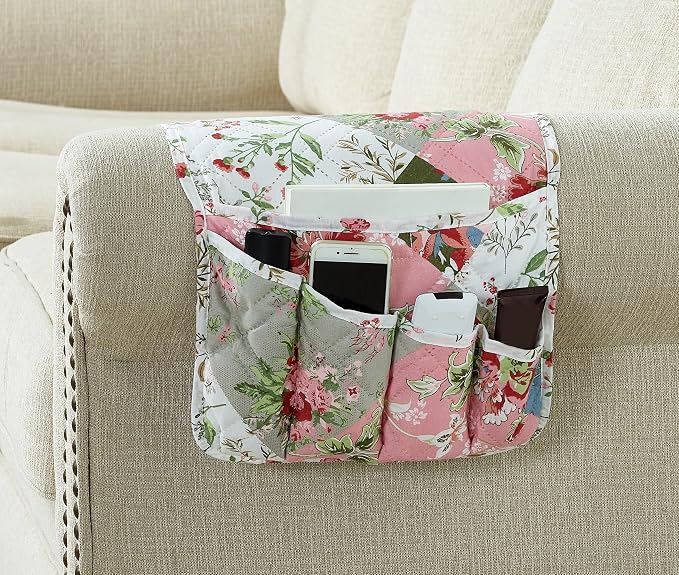 Brilliant Sunshine Peach Olive Patchwork Couch Armrest Cover, Armrest Organizer by BrilliantSunshine