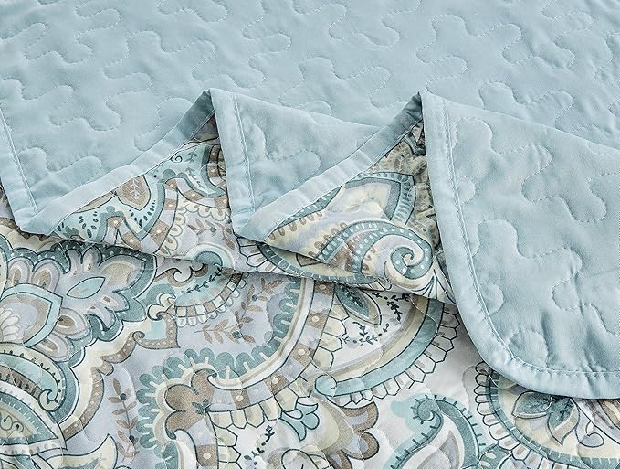Grand Linen 3 Piece Oversized Lightweight All-Season Paisley Design Quilt Set - Image 3